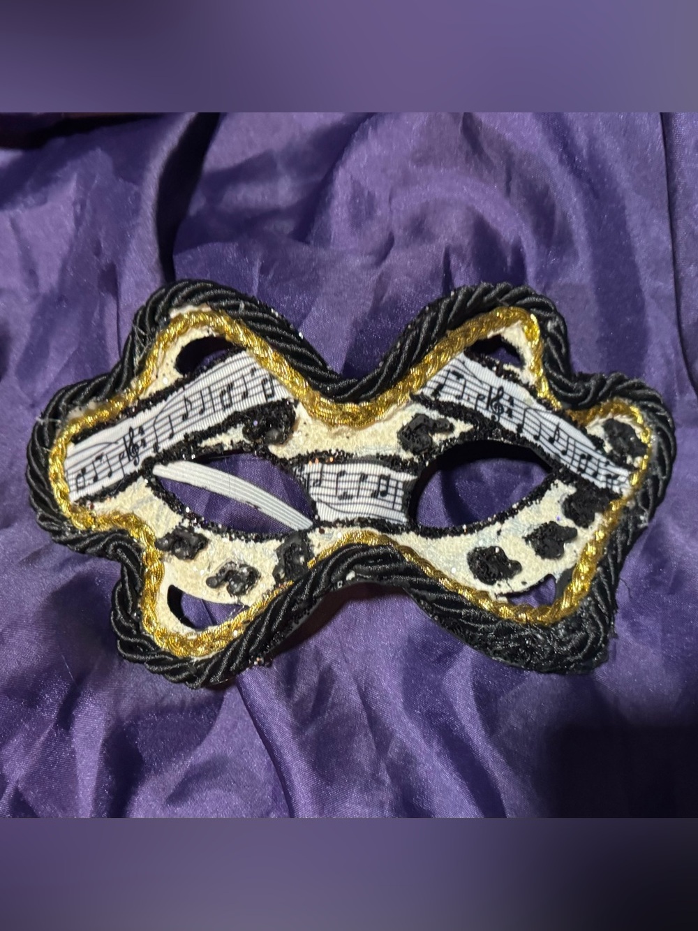 Decorative Black, White & Gold Masquerade Mask with Musical Note Detail